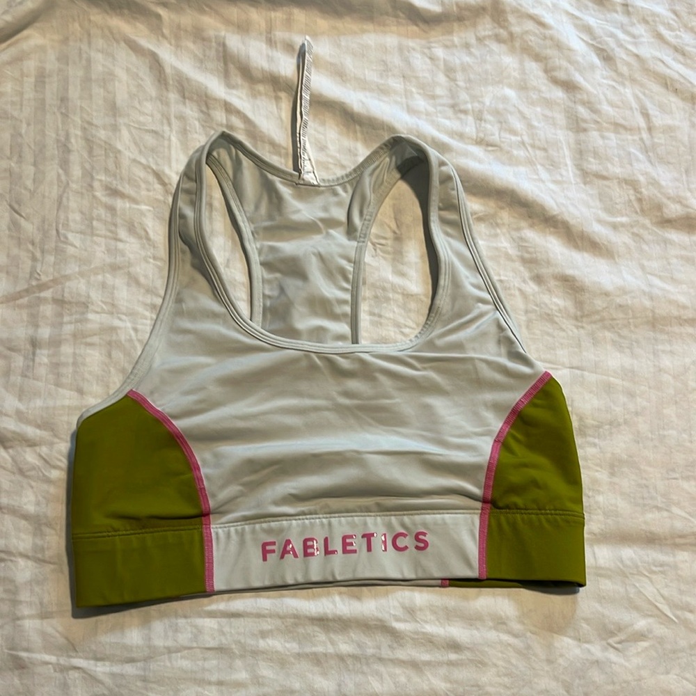 Fabletics Pink and Green Racerback Sports Bra